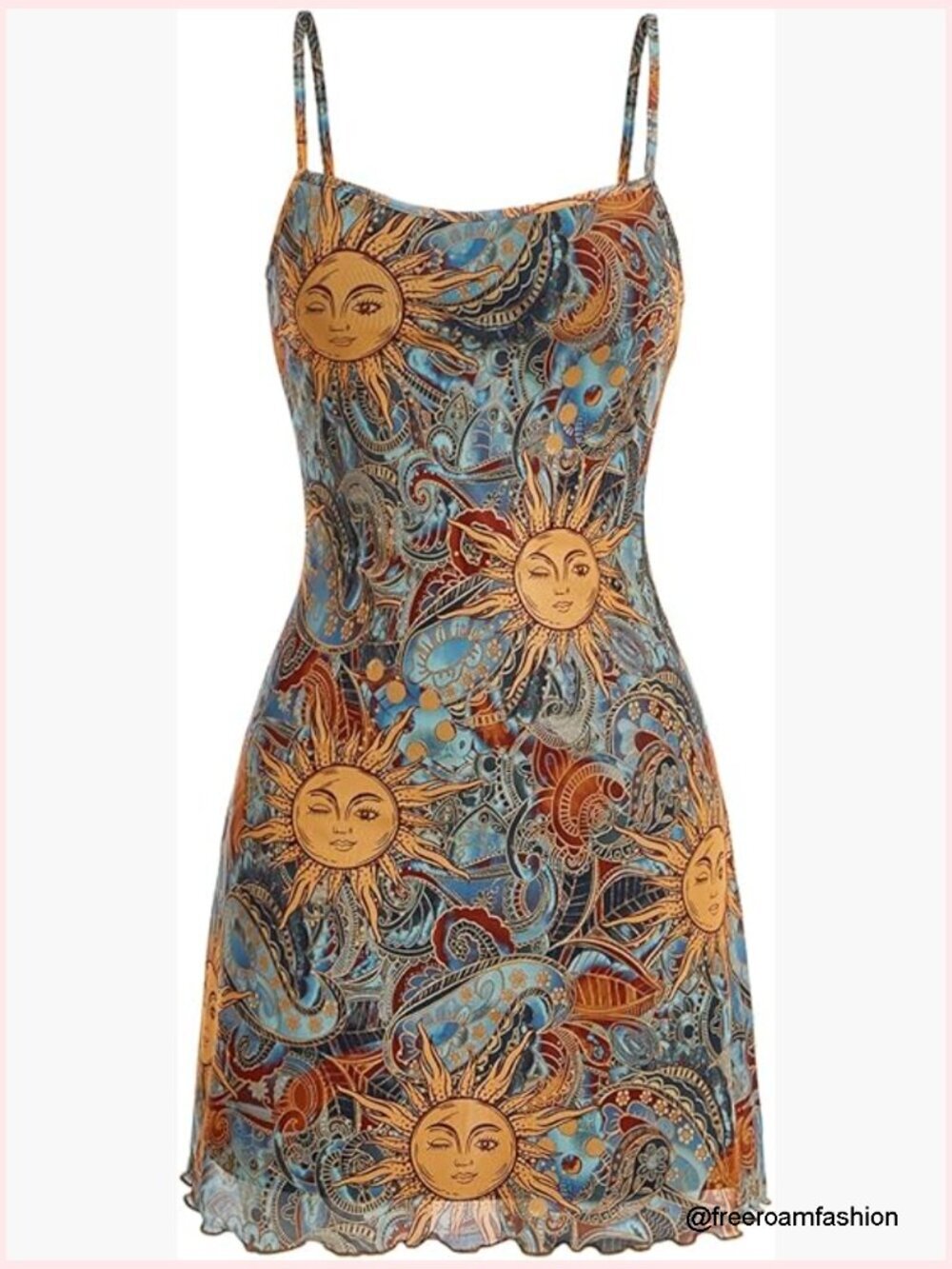 Mini Mesh Dress Spaghetti Strap A-Line Vintage Summer Casual
